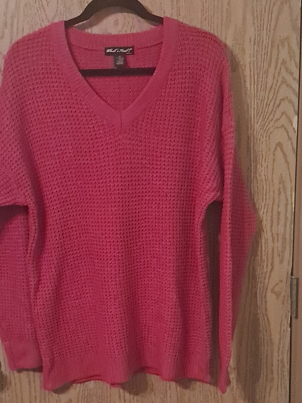 Women's V-Neck Knit Sweater in Bright Pink